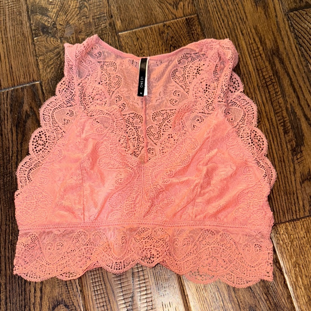 Le3no Orange Floral Lace Bralette